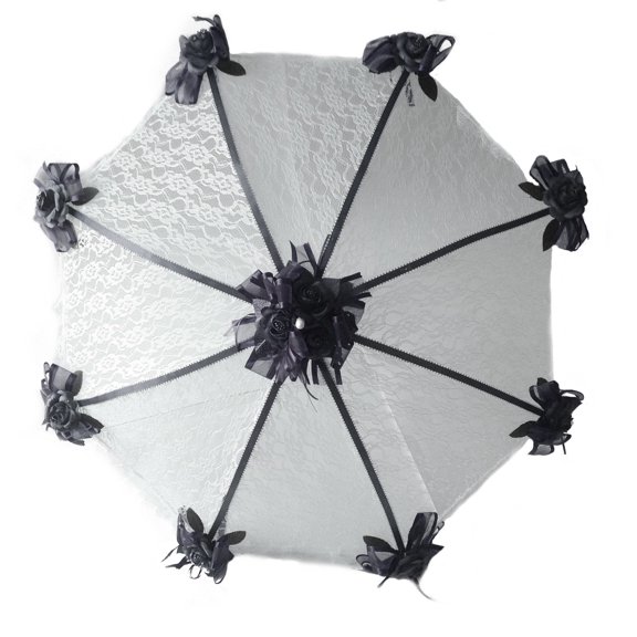 PFP 32" Bridal Shower Wedding Black Roses Umbrella Parasol
