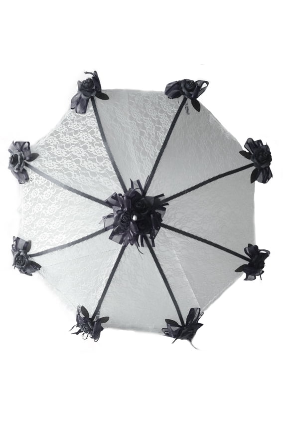 32" Bridal Shower Wedding Black Roses Umbrella Parasol
