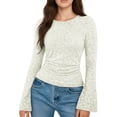 thumbnail image 1 of PFRNLF Bell Long Sleeve Shirts for Women Summer Crew Neck Basics Crop Tops Slim Fitted Tops, 1 of 9