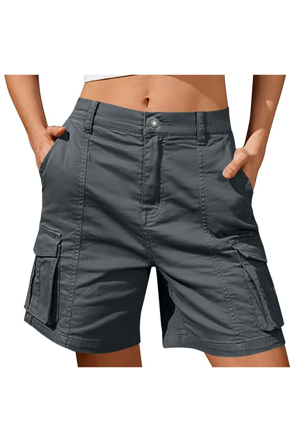 Bermuda Cargo Shorts Women,Elastic High Waist 6 Pockets Shorts 7 Inch Inseam Summer Jorts for Women Casual