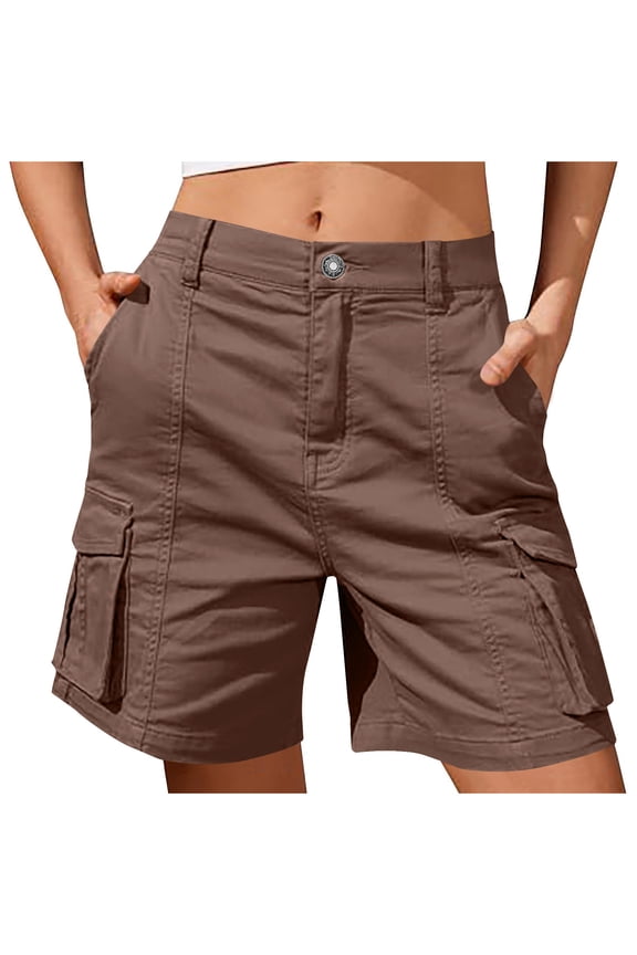 Bermuda Cargo Shorts Women,Elastic High Waist 6 Pockets Shorts 7 Inch Inseam Summer Jorts for Women Casual