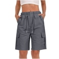 thumbnail image 1 of PFRNLF Bermuda Cargo Shorts for Women Casual Long Knee Length High Waisted Stretch Wide Leg Relaxed Fit Shorts, 1 of 8