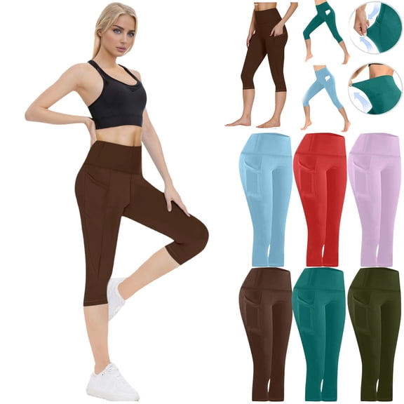 PFRNLF Capri Leggings for Women,Tummy Control Yoga Pants with Pockets High Waisted Workout Leggings