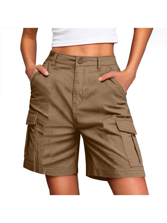 Cargo Shorts for Women Summer Knee Length 6 Pockets High Waist Casual Bermuda Twill Shorts