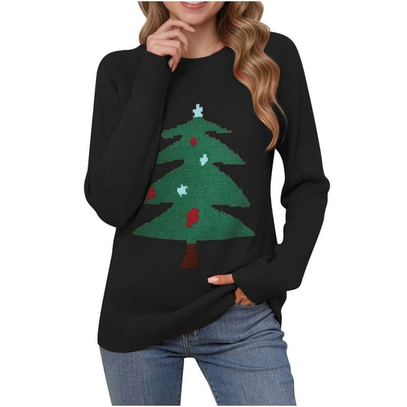 PFRNLF Christmas Sweaters for Women Ugly Christmas Tree Reindeer Holiday Knit Sweater Pullover