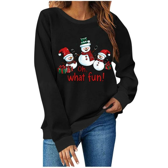 PFRNLF Christmas Sweatshirts for Women Cute Christmas Snowman Print Long Sleeve Pullover Tops