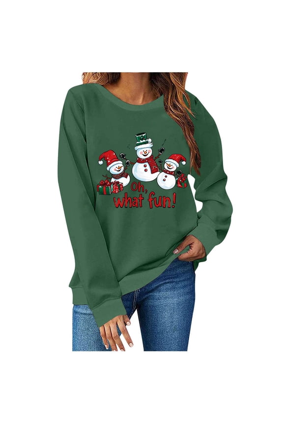 Christmas Sweatshirts for Women Cute Christmas Snowman Print Long Sleeve Pullover Tops
