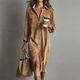 thumbnail image 1 of PFRNLF Corduroy Dresses for Women Button Down Lapel Long Sleeve Midi Shirt Dress A Line Long Tunic Shift Dress, 1 of 5