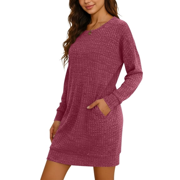 PFRNLF Dresses for Women No Boundaries Casual Textured Long Sleeve Crewneck Tshirt Dress