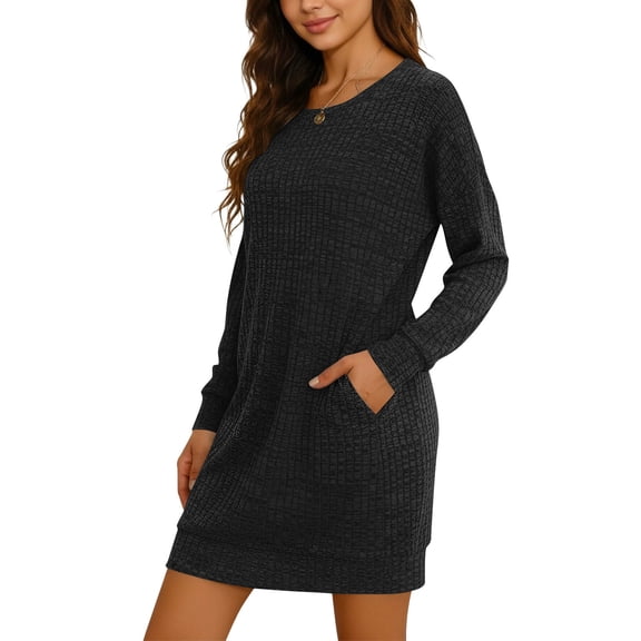 PFRNLF Dresses for Women No Boundaries Casual Textured Long Sleeve Crewneck Tshirt Dress