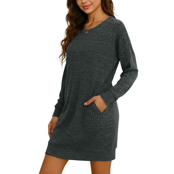 PFRNLF Dresses for Women Casual Textured Long Sleeve Crewneck Tshirt Dress