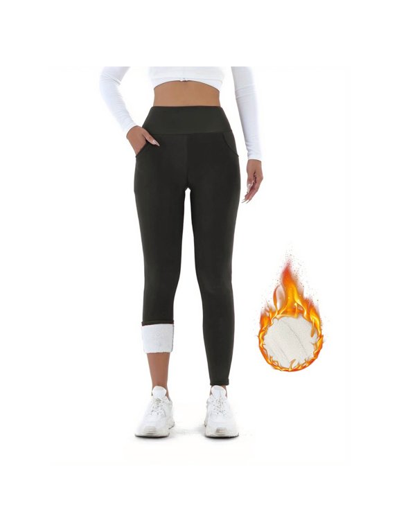Fleece Lined Leggings for Women Winter Thermal Warm Thick Lining Pants with Pockets