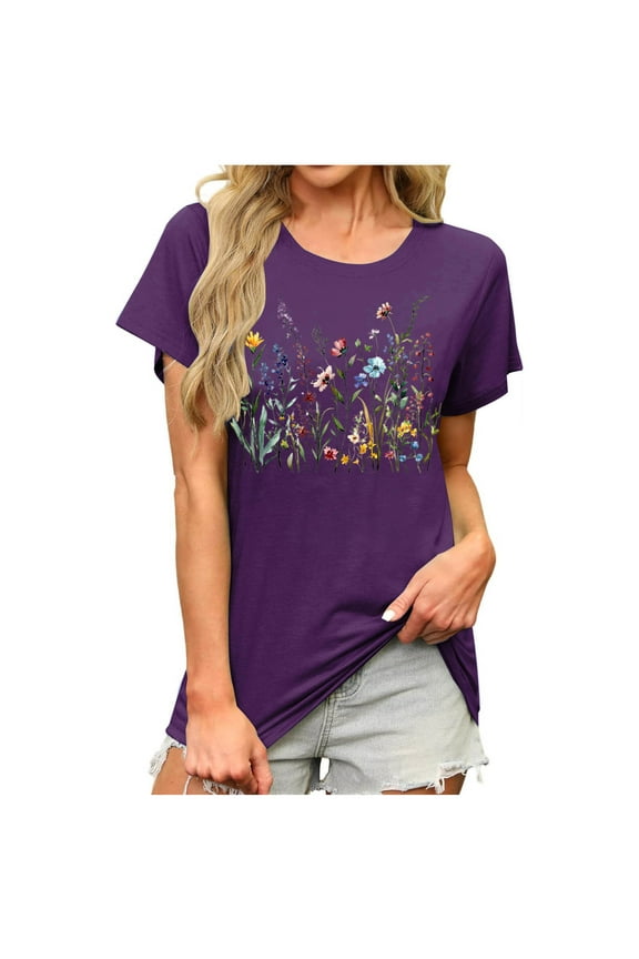 Graphic T shirts for Women Womens Floral Graphic Tees Short Sleeve Casual T-Shirts Boho Style Cute Summer Loose Fit Tops
