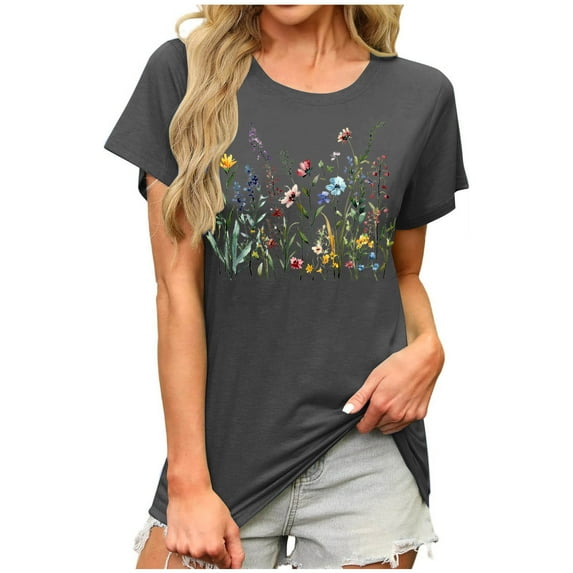 PFRNLF Graphic T shirts for Women Womens Floral Graphic Tees Short Sleeve Casual T-Shirts Boho Style Cute Summer Loose Fit Tops