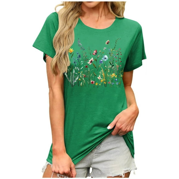PFRNLF Graphic T shirts for Women Womens Floral Graphic Tees Short Sleeve Casual T-Shirts Boho Style Cute Summer Loose Fit Tops