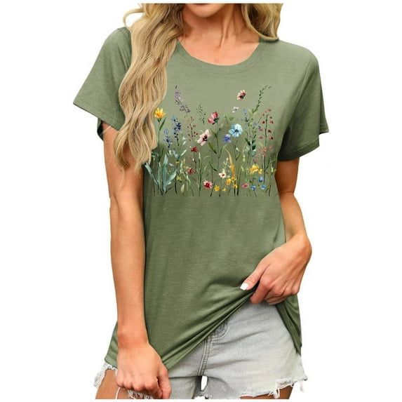 PFRNLF Graphic T shirts for Women Womens Floral Graphic Tees Short Sleeve Casual T-Shirts Boho Style Cute Summer Loose Fit Tops
