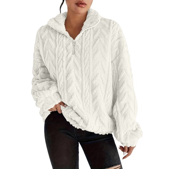 PFRNLF Half Zip Fuzzy Fleece Sweatshirt for Women Soft Comfy Sherpa Pullover Winter Warm Sweatshirts