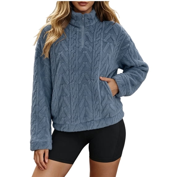 PFRNLF Half Zip Fuzzy Fleece Sweatshirt for Women Soft Comfy Sherpa Pullover Winter Warm Sweatshirts