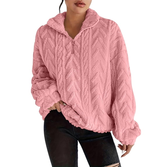 PFRNLF Half Zip Fuzzy Fleece Sweatshirt for Women Soft Comfy Sherpa Pullover Winter Warm Sweatshirts