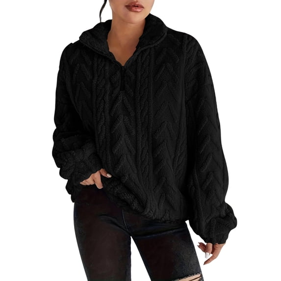 PFRNLF Half Zip Fuzzy Fleece Sweatshirt for Women Soft Comfy Sherpa Pullover Winter Warm Sweatshirts