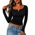 thumbnail image 1 of PFRNLF Long Sleeve Shirts for Women Fall Casual Slim Fit Ribbed Knit Button Henley Tops, 1 of 6