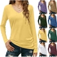 thumbnail image 1 of PFRNLF Long Sleeve Tops for Women V Neck Cotton Basic Tee Soft Breathable Casual T Shirts, 1 of 6