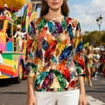 thumbnail image 1 of PFRNLF Mardi Gras Clothing for Women,Women's 3/4 Sleeve Carnival Round-neck Top 3/4 Sleeve Round-neck Top/shirt, 1 of 6