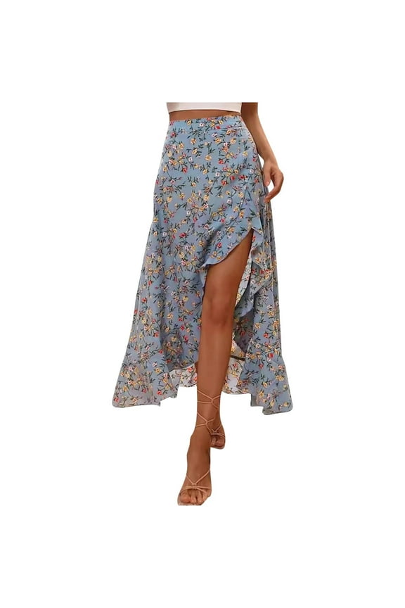 Maxi Skirts for Women ,Women's Boho Leopard Skirt High Low Split Summer Beach Midi Wrap Skirts