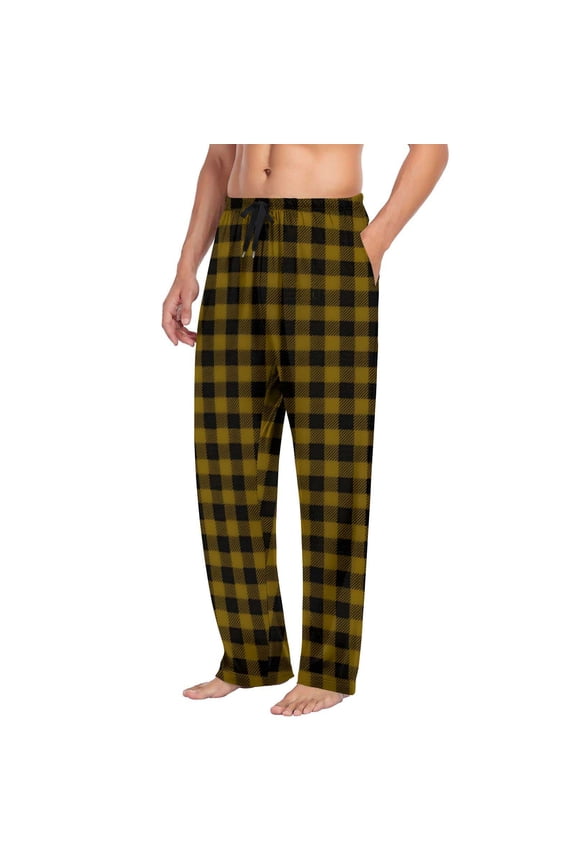 Mens Plaid Pajama Pants, Soft Plaid Lounge Pj Bottoms for Men with Pockets