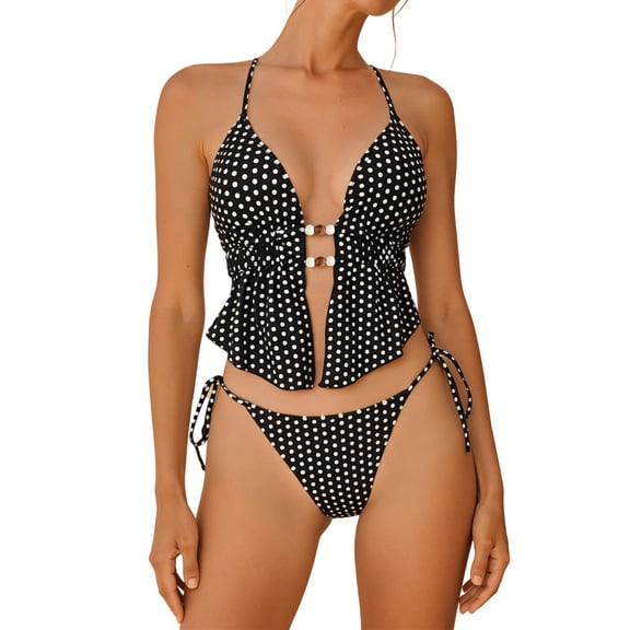 PFRNLF No Boundaries 2 Piece Bikini Sets for Women String Halter Swimsuit Tie Side Bathing Suit