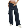 thumbnail image 1 of PFRNLF Wide Leg Sweatpants for Women Casual Soft High Waisted Drawstring Fleece Cargo Pants, 1 of 6