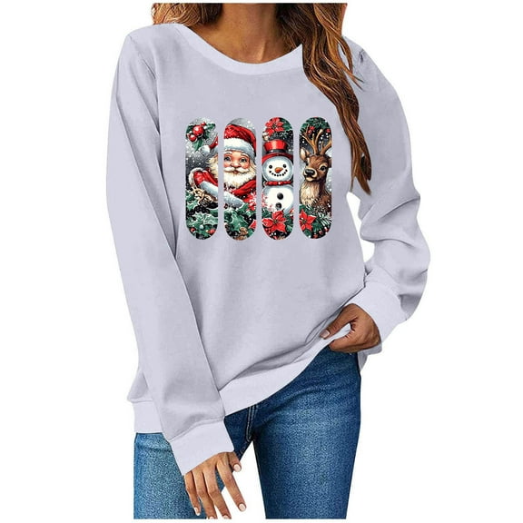 PFRNLF No Boundaries Christmas Sweatshirts for Women Vintage Cute Print Fleece Crewneck Christmas Long Sleeve Tops
