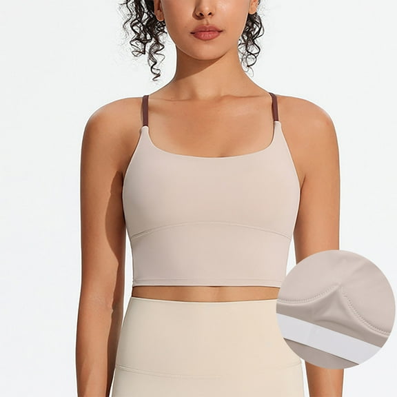 PFRNLF No Boundaries Crop Tank Tops for Women Spaghetti Straps Racerback Padded Yoga Workout Longline Sports Camisole