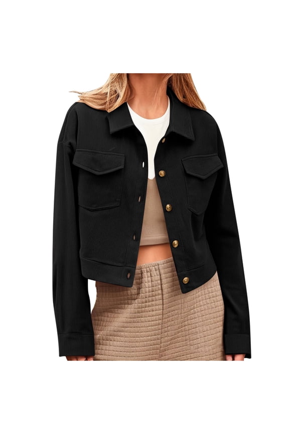 Fall Jackets for Women Cropped Corduroy Shacket Trendy Button Long Sleeve Coats