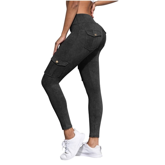 PFRNLF Leggings with Flap Pockets Workout Cargo Leggings for Women High Waist Tummy Control Running Yoga Pants
