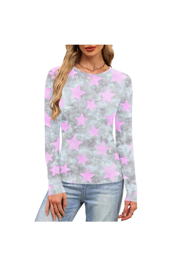 Long Sleeve Tops Womens Stretch Crewneck Ribbed T-Shirt Fitted Casual Basic Tops