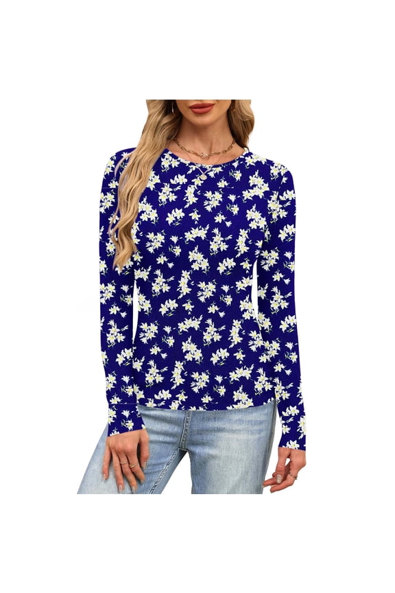 Long Sleeve Tops Womens Stretch Crewneck Ribbed T-Shirt Fitted Casual Basic Tops