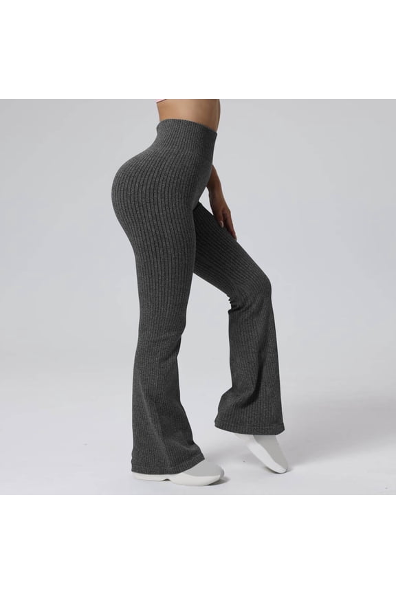 Ribbed Flare Leggings for Women Stretch Bell Bottom Leggings Tummy Control Bootcut Workout Yoga Pants