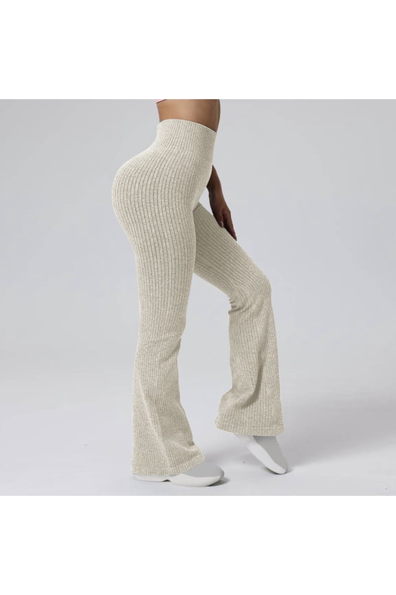 Ribbed Flare Leggings for Women Stretch Bell Bottom Leggings Tummy Control Bootcut Workout Yoga Pants