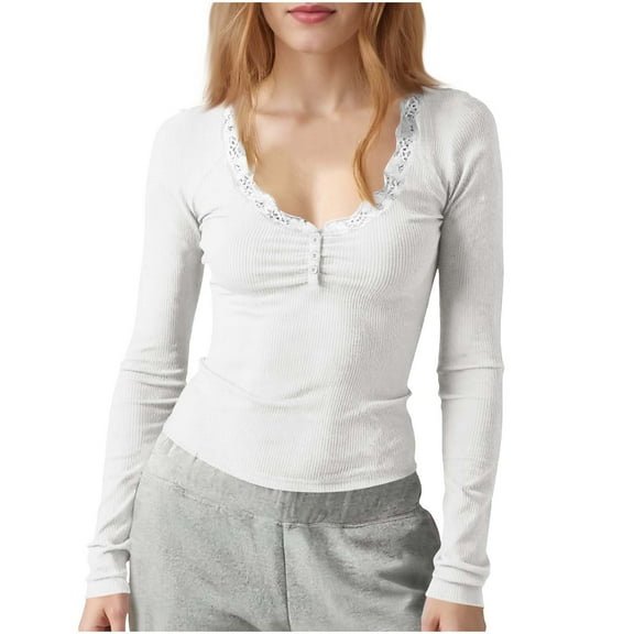 PFRNLF Ribbed Knit T Shirts for Women Fall Casual Button Henley Basic Slim Fit Long Sleeve Tops