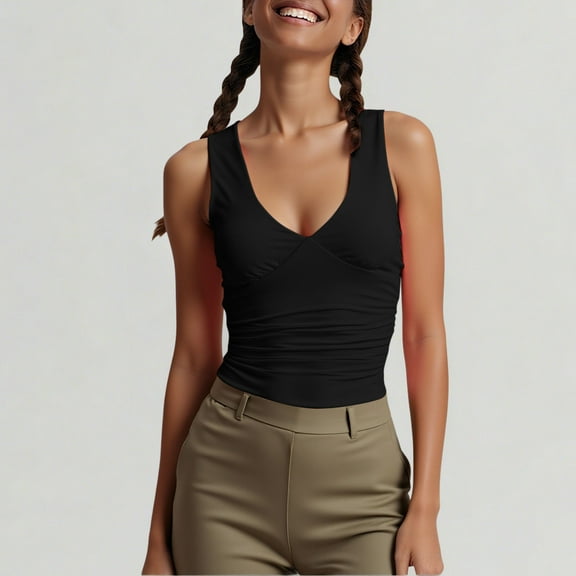 PFRNLF No Boundaries Summer Tank Tops for Women Deep V Neck Sleeveless Double Lined Crop Tank Top