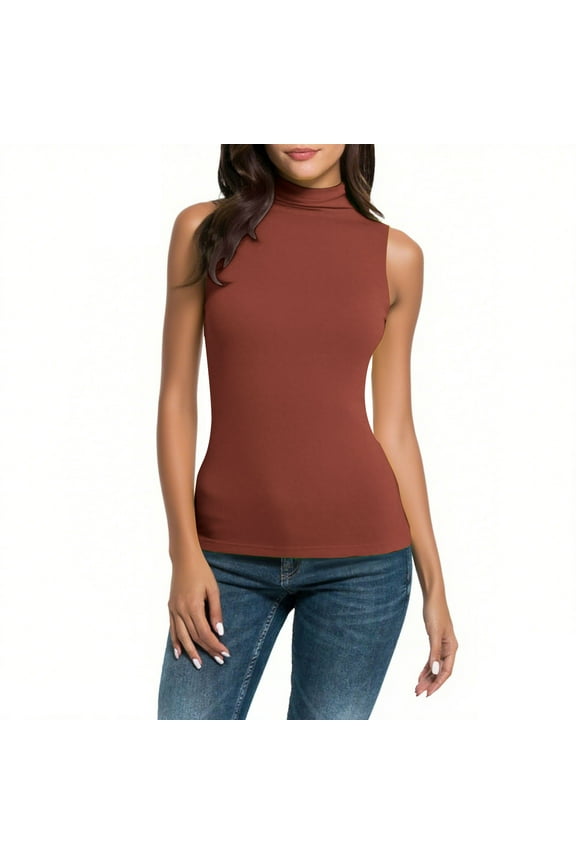 Turtleneck Tank Tops for Women Sleeveless Mock Neck Slim Fit Stretchy Layer Tops