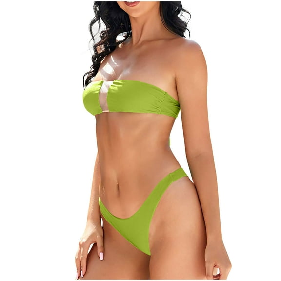 PFRNLF No Boundaries Womens Bandeau Bikini O Ring Strapless Tie Back High Cut Two Piece Swimsuit Bathing Suits