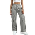 thumbnail image 1 of PFRNLF Womens Cargo Pants Wide Leg Drawstring Elastic Waisted Casual Trousers with Pockets, 1 of 9