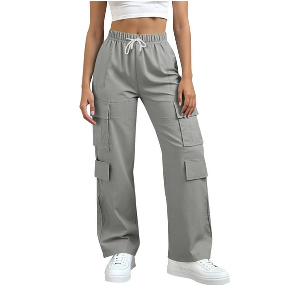 PFRNLF No Boundaries Womens Cargo Pants Wide Leg Drawstring Elastic Waisted Casual Trousers with Pockets