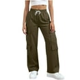 thumbnail image 1 of PFRNLF Womens Cargo Pants Wide Leg Drawstring Elastic Waisted Casual Trousers with Pockets, 1 of 9