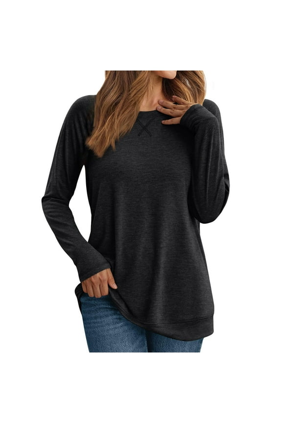 Womens Cotton Basic Long Sleeve Tee Casual Crewneck Loose Soft Tops