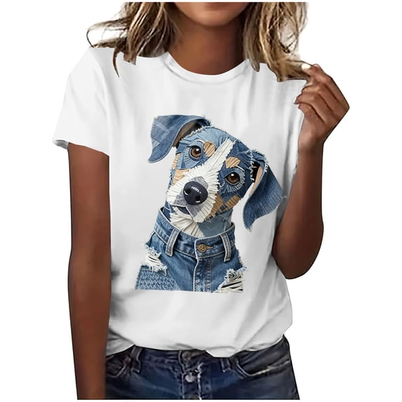 PFRNLF Womens Denim Print Tops Summer Short Sleeve Cotton Crewneck T Shirts Fashion Basic Graphic Tee