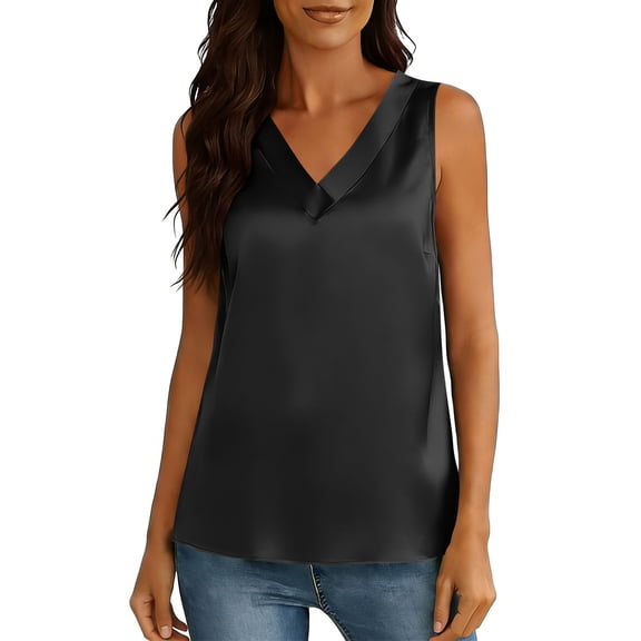 PFRNLF No Boundaries Womens Satin Tank Tops Pleated Business Casual Outfit Summer Sleeveless Dressy Work Blouse