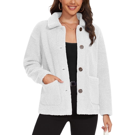 PFRNLF Womens Sherpa Jacket Winter Casual Warm Fleece Jackets Long Sleeve Button Lapel Fuzzy Coats